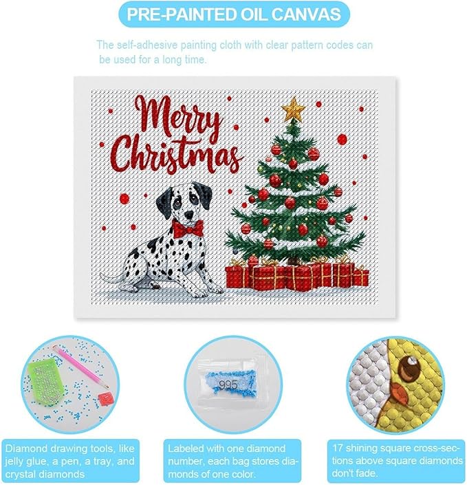 AIVKIEJK Diamond Painting Kits for Adults - Christmas Joyful Canine Holiday Painting DIY 5D Full Drill Diamond Dots Paintings with Diamonds Gem Art and Crafts Home Decor 12"x16"