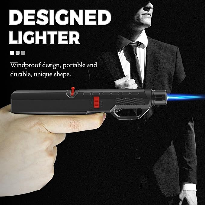 Samniu 4 Pack of Torch Lighter, Windproof Adjustable Jet Flame, with Safety Lock, Long Refillable Butane Torch Lighters for Grill, Camping, Candle, Stove (NO Gas)