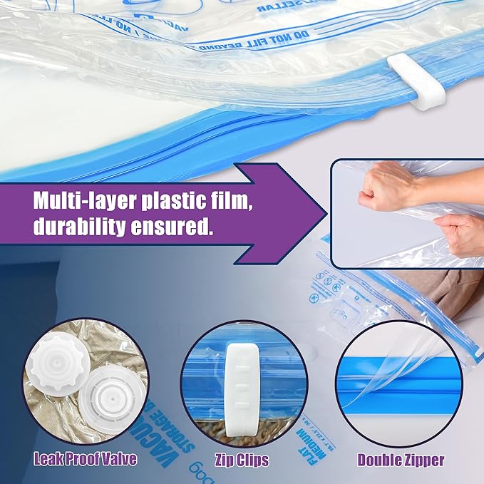 XXL Jumbo 47''X35'' Vacuum Storage Space Bags Extra Large for Blanket Bedding Comforters with Hand Pump (4 Pack)