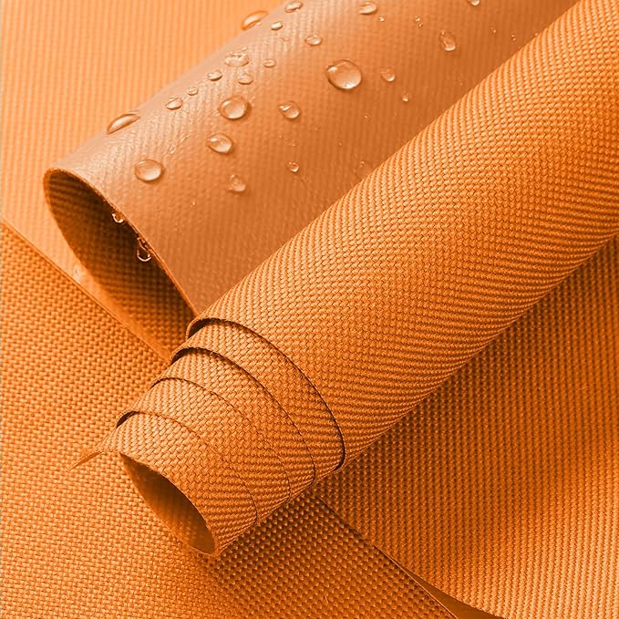 ANMINY 100% Waterproof Outdoor Fabric 8 Yards, 58" W 600D Marine Canvas Fabric with PVC Backing, Ripstop Upholstery Material by The Yard for Furniture Boat Covers Tent Awning, Orange
