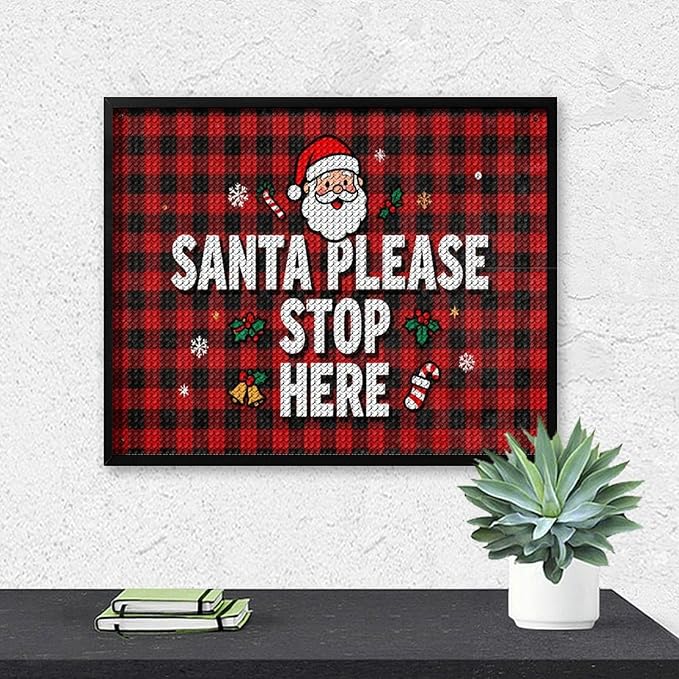 AIVKIEJK Diamond Painting Kits for Adults - Holly & Stars, Santa Please Stop Here Painting DIY 5D Full Drill Diamond Dots Paintings with Diamonds Gem Art and Crafts Home Decor 16"x20"