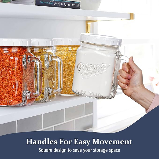 Folinstall 74 oz/2160 ml Glass Jar with Lid, Wide Mouth Airtight Glass Storage Jar, Quart Pantry Organization Mason Jar For Fridge, Food Storage Container For Sugar, Flour, Pickle, Coffee, Candy