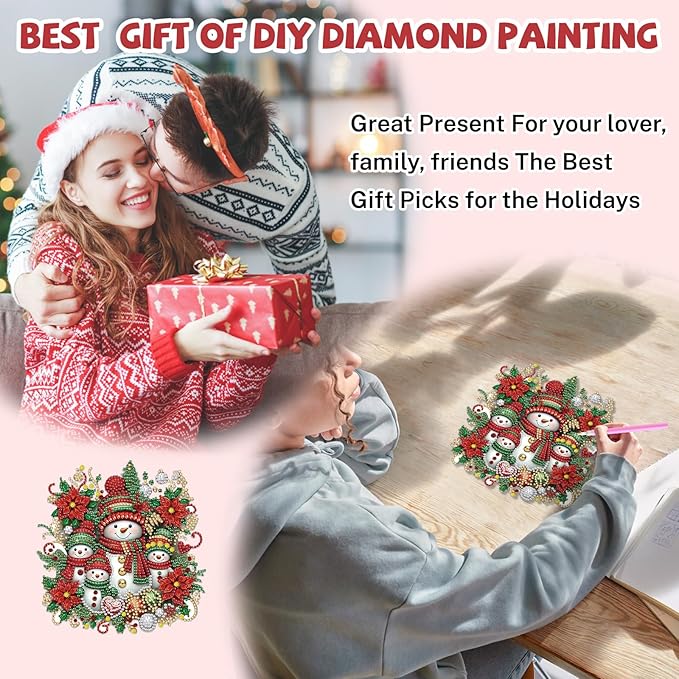 Bowetile Christmas Diamond Art Hanging Kits for Adults, Diamond Art Suncatchers Snowman, 5D Special Shape Diamond Painting Pendant Window Ornament Christmas Gifts for Home Door Wall Decor