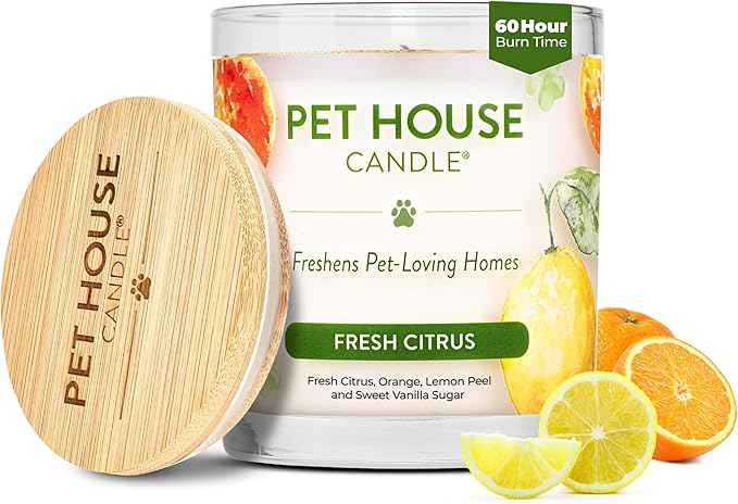 One Fur All Pet House Candle Plant-Based/Soy - Clean Burning Scented, Long Lasting Pet Odor Candle for Home - Fresh Citrus