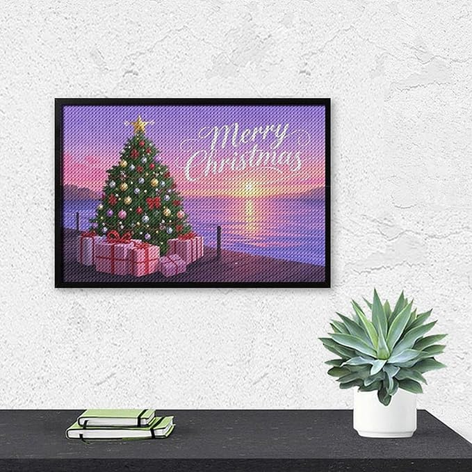 AIVKIEJK Diamond Painting Kits for Adults - Merry Christmas Coastal Winter Beach Painting DIY 5D Full Drill Diamond Dots Paintings with Diamonds Gem Art and Crafts Home Decor 8"x12"
