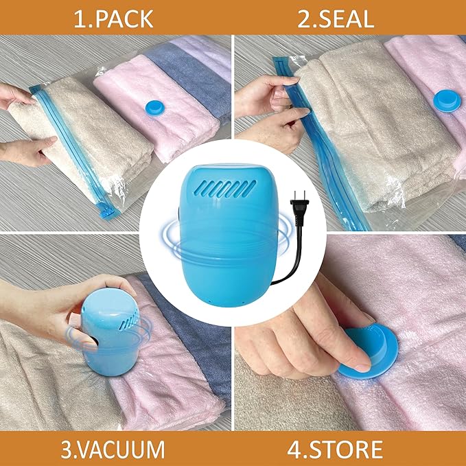Space Saver Vacuum Storage Bags Combo - 15 Bags (2Jumbo/2Large/6Medium/5Small) with Electric Pump, Ideal for Clothes, Comforters, Blankets & Bedding