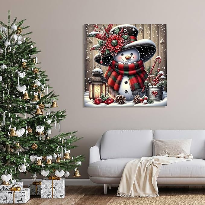APTDYIGL 5D Christmas Diamond Painting Kits for Adults Beginner,DIY Christmas Snowman Diamond Art Kits for Adults,Round Full Drill Diamond Dots with Gem Art Kits,Home Wall Decor 13.7X13.7inch