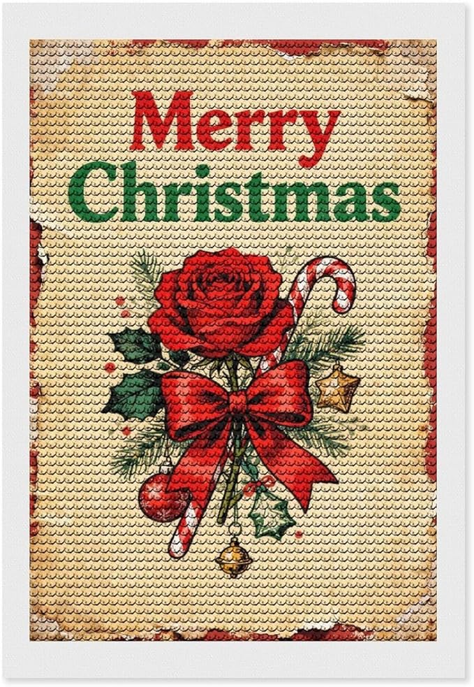 AIVKIEJK Diamond Painting Kits for Adults - Merry Christmas Santa, Holly & Vintage Painting DIY 5D Full Drill Diamond Dots Paintings with Diamonds Gem Art and Crafts Home Decor 8"x12"