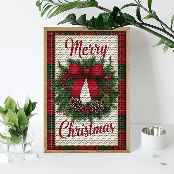 AIVKIEJK Diamond Painting Kits for Adults - Merry Christmas Red Bow & Pine Cones Painting DIY 5D Full Drill Diamond Dots Paintings with Diamonds Gem Art and Crafts Home Decor 8"x12"