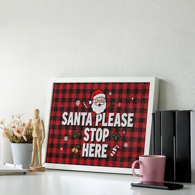 AIVKIEJK Diamond Painting Kits for Adults - Holly & Stars, Santa Please Stop Here Painting DIY 5D Full Drill Diamond Dots Paintings with Diamonds Gem Art and Crafts Home Decor 12"x16"