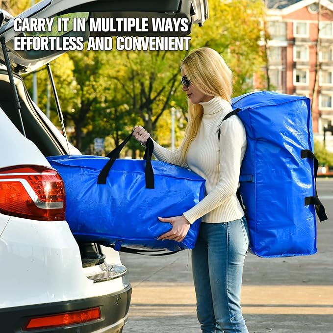 Moving Bags, Storage Totes, Extra Large Storage Bags for Moving Supplies, College Dorm Essentials, Bedroom Closet, Packing Bags with Backpack Handles Zipper Compatible with IKEA Frakta Cart（12 Pack）