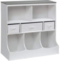 Badger Basket Combo Toy Storage Organizer and Bookshelf - Kids Storage Unit with 3 Removable Baskets, Open Shelves, Top Display Surface - White/Gray