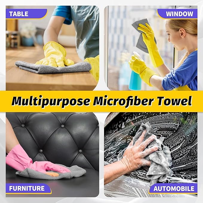 HOMERHYME Microfiber Cleaning Cloth, 200 Pack Grey Cleaning Rags Microfiber Towel Bulk Absorbent Lint-Free Wash Cloths, All-Purpose Towels for Cars, Shop, Automotive, Garage, Home & Kitchen