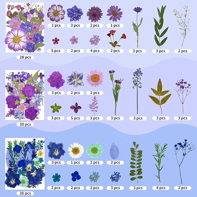 207 Pcs Dried Pressed Flowers for Crafts, Dried Pressed Flowers for Resin, Bulk Natural Dried Flowers Kit with Butterfly Stickers&Tweezers for DlY Resin Molds, Candles, Soap,Jewelry Making, Art Crafts
