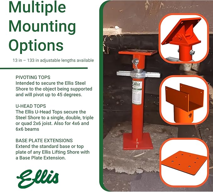 Ellis Manufacturing Light-Duty Steel Construction Jack - Adjustable Screw Jack Post for Floor Leveling, Beams, and Concrete - 18,000 lb Load Capacity - 19"-27" Adjustment, House Jacks for Leveling