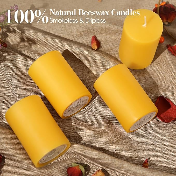 8 Packs Natural Beeswax Pillar Candles, 2x3in Organic Pillar Candles-256 Hours Beeswax Emergency Candles Long Burning Time Smokeless Dripless Bees Wax Candle for Home Paryer Relax