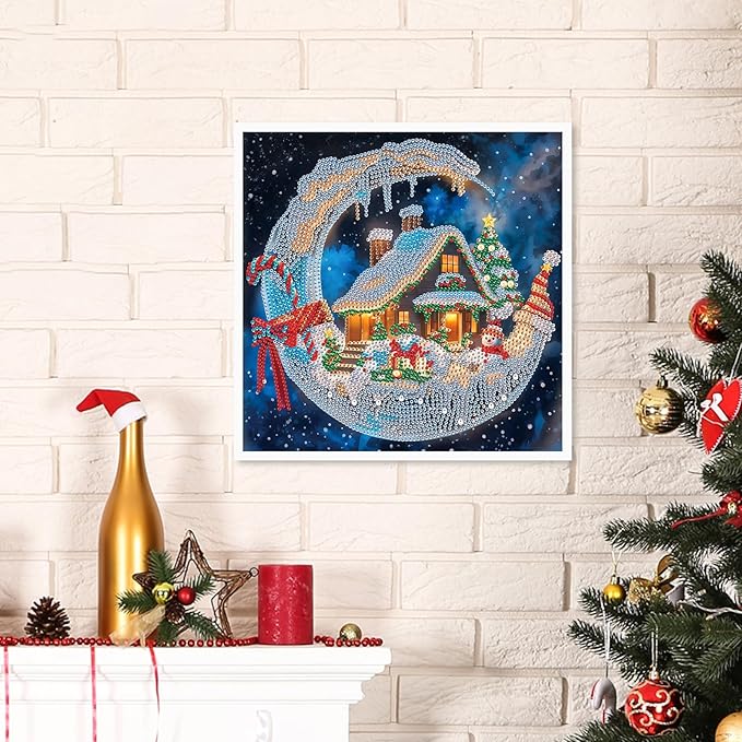 Diamond Art Painting Kits for Adults, Christmas 5D Special Shape Diamond Art Kits for Beginners, Crystal Rhinestones Diamond Art Painting for Home Wall Decor Gift 12×12 inch, Moon Christmas House