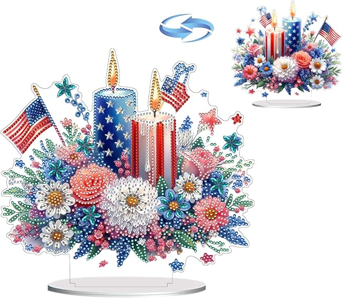 ARTopet DIY Diamond Desktop Ornament US Independence Day Special Shaped Crystal Double Sided Pattern Single Sided Diamond Art Painting Tabletop Home Ornaments Decor-Candle