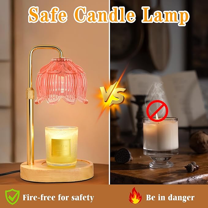 Candle Warmer Lamp with Timer Dimmer, Adjustable Height Candle Wax Warmer, Christmas Birthday Gift for Mom Women, House Warming Gifts for New Home Bedroom Decor, (Lotus Flower-Amber)