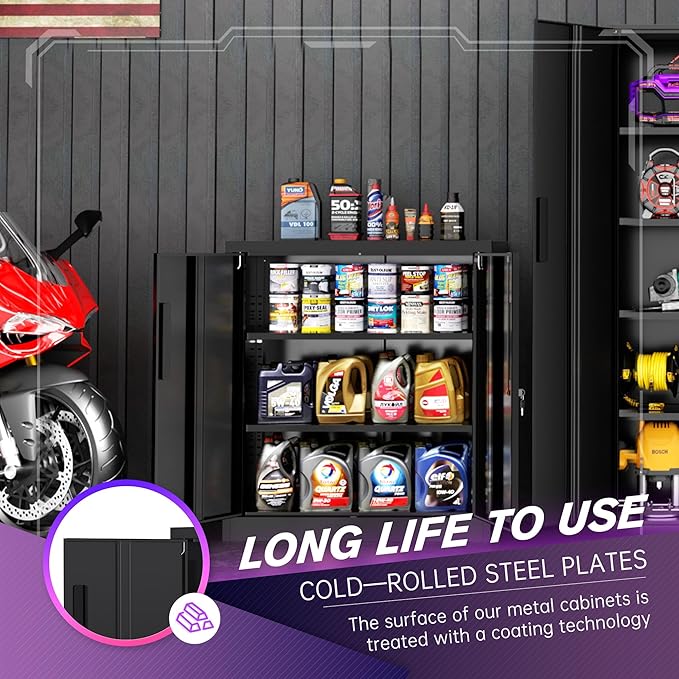 Superday 36" Metal Storage Cabinet, Black Garage Storage Cabinets with Locking Doors and Adjustable Shelves, Steel Lockable Cabinets, Tool Cabinet for Home Office, Garage, School