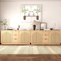 Brafab 67" Mid Century Modern Style Storage Sideboard with 4 Arched Reeded Design Doors and 3 Drawers with Adjustable Shelves, Suitable for Living Rooms, Studies and Dining Rooms (Natural Oak, 2 PCS)