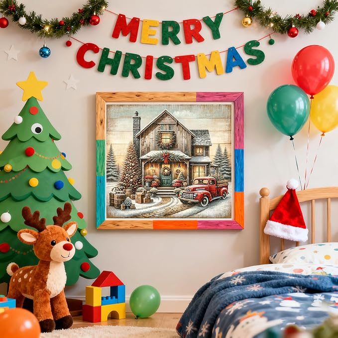 VIGEGU Christmas 5D Diamond Painting Kits for Adults,Christmas Red Truck Diamond Art kit for Beginners,DIY Full Round Drill Diamond Dots with Gem Art Crafts for Home Wall Decor 13.7x13.7 Inch