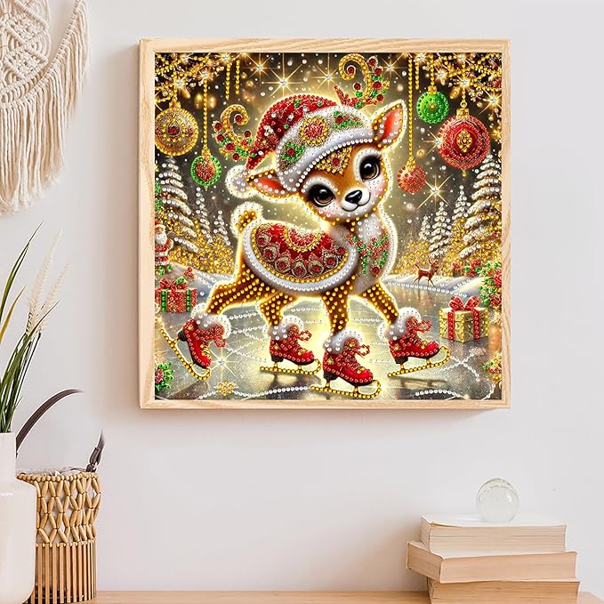 Christmas Deer 5D Special Shape Diamond Art Kits for Beginners, Christmas Winter Theme Diamonds Painting Kits for Adults,DIY Crystal Rhinestones Diamond Paintings for Home Wall Decor 12×12Inch