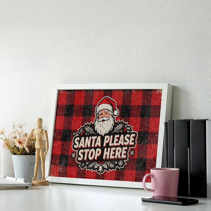 AIVKIEJK Diamond Painting Kits for Adults - Christmas Santa Please Stop Here Painting DIY 5D Full Drill Diamond Dots Paintings with Diamonds Gem Art and Crafts Home Decor 12"x16"