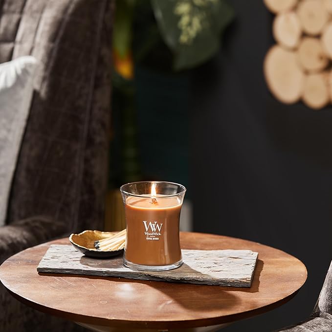 WoodWick Medium Hourglass Candle Santal Myrrh - Premium Soy Blend Wax Pluswick Innovation Wood Wick Made in USA