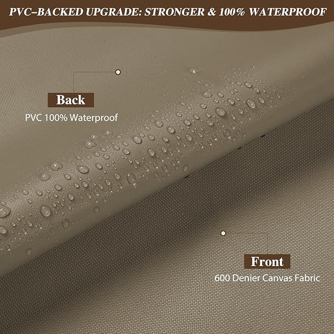 ANMINY 100% Waterproof Outdoor Fabric 15 Yards, 58" W 600D Marine Canvas Fabric with PVC Backing, Ripstop Upholstery Material by The Yard for Furniture Boat Covers Tent Awning, Khaki
