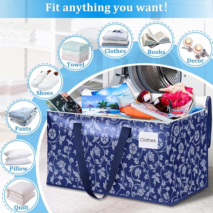 HomeHacks Moving Bags, Extra Large Size Moving Boxes, Heavy Duty Luggage Bags with Smooth Zipper and Sturdy Handles, Large Capacity & Easy Loading Storage Totes for Space Saver 88L, 10-Pack, Blue