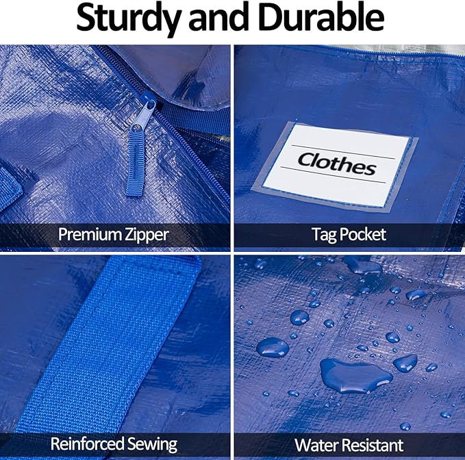 Storage Bags 2 Pack Waterproof Large Organizer Bags for Clothes Blanket Laundry Moving 65LB Load Capacity