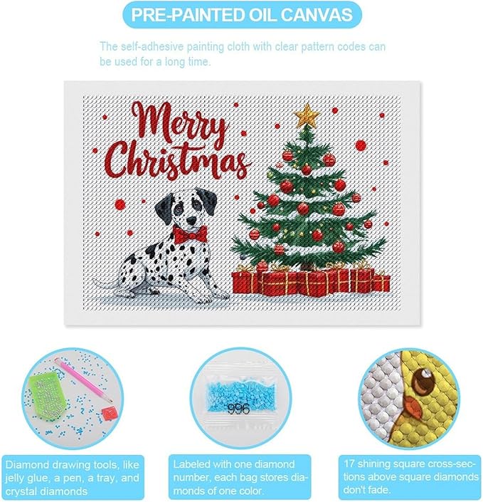 AIVKIEJK Diamond Painting Kits for Adults - Christmas Joyful Canine Holiday Painting DIY 5D Full Drill Diamond Dots Paintings with Diamonds Gem Art and Crafts Home Decor 8"x12"