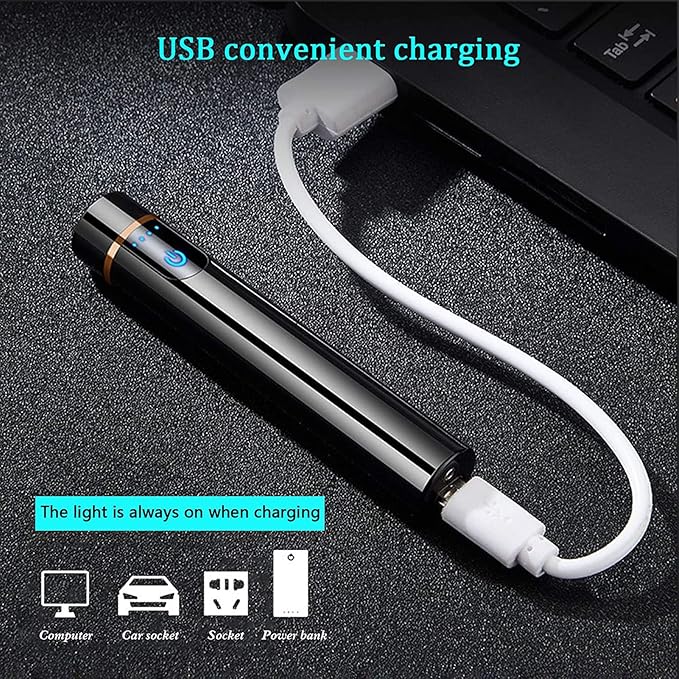 Electronic Lighter, USB Rechargeable Lighter, Mini Cylindrical Strip Flameless Windproof Electric Lighter, Upgrade Smart Fingerprint Ignition Lighter for Indoor Outdoor Cigarette Lighter (White)