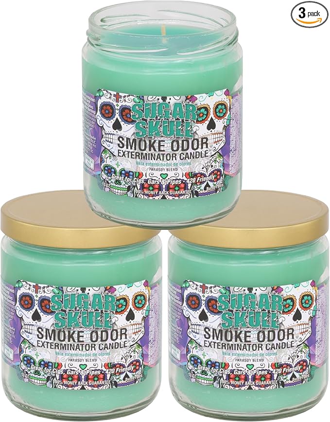 Smoke Odor Exterminator 13 oz Jar Candles (Sugar Skull, 3) Set of Three Candles.