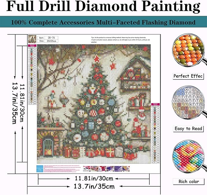 CZYWJMEI Christmas 5D Diamond Painting Kits for Adults Beginners,DIY Christmas Tree Diamond Art Kits,Full Round Drill Diamond Dot Gem Art Kits,Home Wall Decor 13.7x13.7Inch