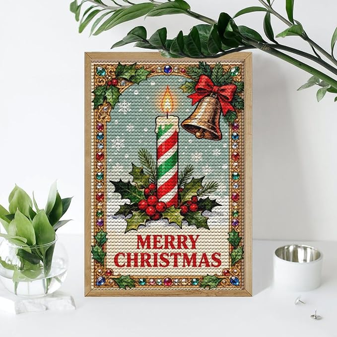AIVKIEJK Diamond Painting Kits for Adults - Merry Christmas Candle & Holly Accents Painting DIY 5D Full Drill Diamond Dots Paintings with Diamonds Gem Art and Crafts Home Decor 8"x12"