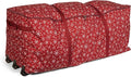 Covermates Keepsakes Christmas Tree Rolling Cinch Bag – Heavy-Duty Polyester Holiday Storage with Wheels, Reinforced Handles & Cinch Straps – Durable Christmas Tree Storage Solution, Red Snowflake