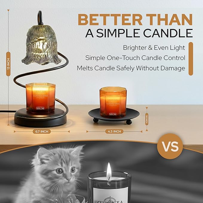 Candle Warmer Lamp with Wireless Remote, Timer & Dimmer, Electric Candle Warmer for Jar Candles with 2 Candle Trays, Top Heat Decorative Home Decor, Birthday Gifts for Women Mom, House Gift