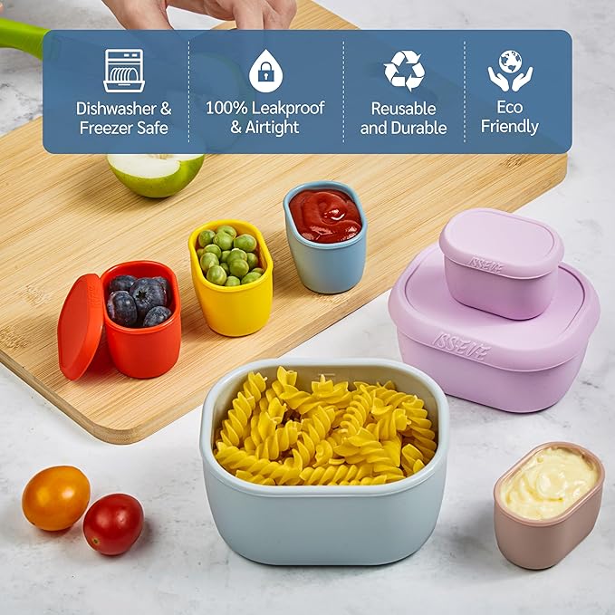 ISSEVE 12Pcs/Set Nesting Silicone Food Storage Containers with Lids, BPA Free Reusable Meal Prep Silicone Containers Airtight, Freezer Dishwasher Safe (33.8oz, 20oz, 10oz, 6.7oz, 1.3oz) (Grey)