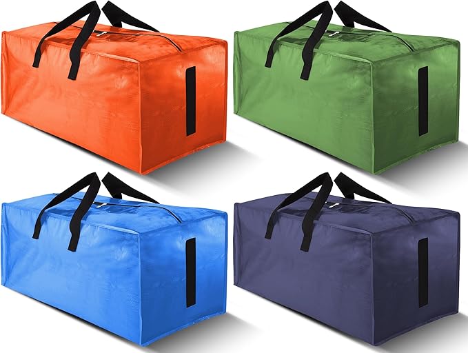 HOMESURE 4 Pack Large Strong Moving Bags with Zippers & Carrying Handles - Water-Resistant - Heavy Duty Storage Tote for Space Saving, Fold Flat, Alternative to Moving Box (Multicolored)
