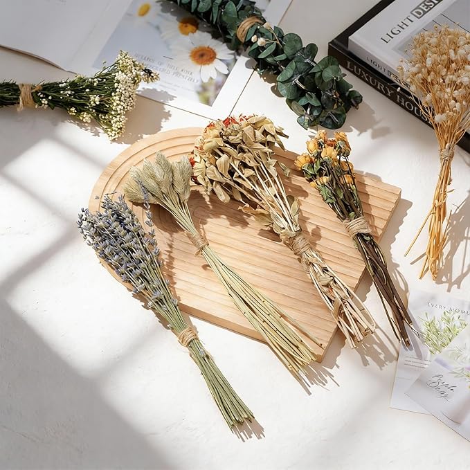 12 Kinds of Handmade Dried Flowers, Natural Pampas Grass, Eucalyptus, Rabbit Tail Grass, Lavender, Romantic Wedding Decoration, Home Decoration（Green Series）