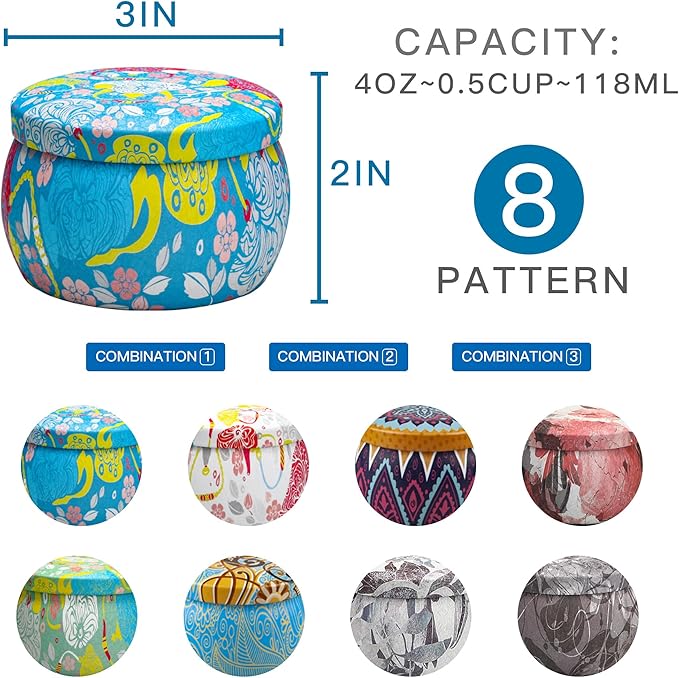 24 Pack Candle Tins 4 oz, Empty Candle Jars with Flower Patterns Round Metal Candle Containers with Lids for Making Candles, Mother's Day Handmade Gifts, Arts & Crafts, Storage, Candle Supplies