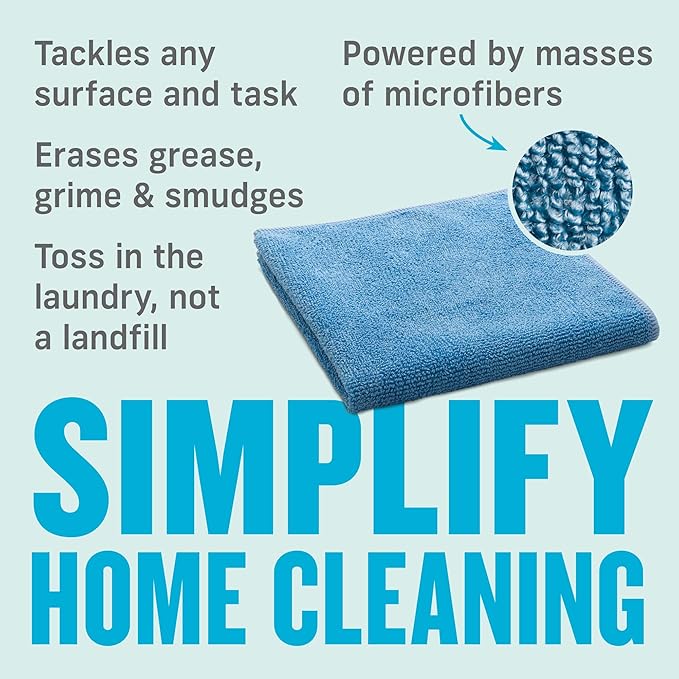 E-Cloth Microfiber Cloth, World's Leading Premium Microfiber Cleaning Cloth, Twice as Durable as Competition, 1 Year Guarantee, Ideal for Kitchen, Countertops, Sinks, and Bathrooms, Blue, 2 Pack