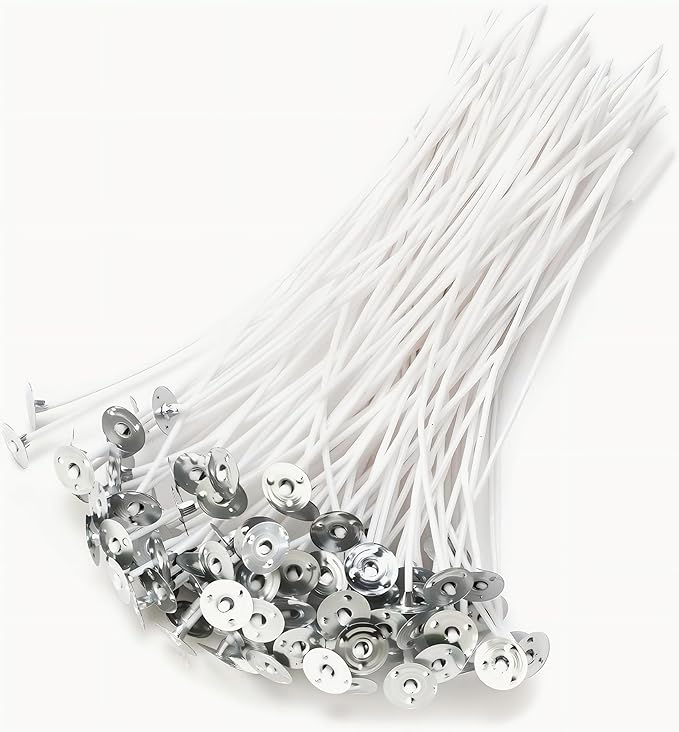 100 Pieces of Cotton Wick with Clips are Used as the Wick for Making Candles They can be Used for Making Soy Wax Paraffin Wax and Beeswax Candles (6 inches)
