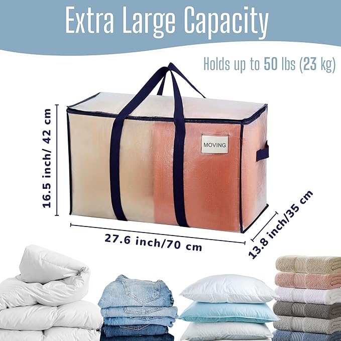 VENO 2 Pack Heavy Duty Moving Bags, Extra Large Storage Bags with Reinforced Handles & Strong Zippers, Foldable & Reusable Moving Box Alternative for Clothes & Dorm Storage