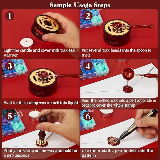 TRINIDa Wax Seal Kit, Premium Wax Seal Stamp Kit with 24 Colors 624 Pcs Beads, Metallic Pens, Warmer, Spoon and Tea Candles for Wedding Invitation, Letter Envelope, Gift Cards & DIY Crafts