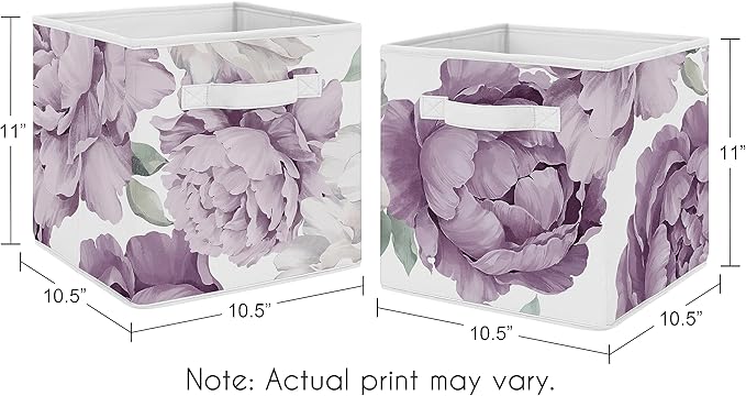 Sweet Jojo Designs Lavender Purple Boho Shabby Chic Floral Girl Collapsible Fabric Storage Cubes Foldable Bins Organizer Boxes Kids Baby Childrens Toys - 2 Set Violet Ivory Bohemian Vintage Watercolor