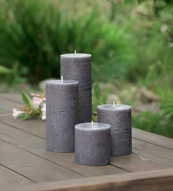Set of 3 Pillar Candles 3" x 3" Unscented Handpoured Weddings, Home Decoration, Restaurants, Spa, Church Smokeless Cotton Wick - Dark Grey