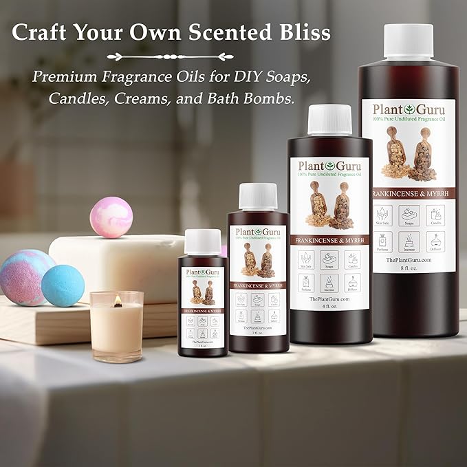 Frankincense and Myrrh Fragrance Oil 4 fl. oz. Scented Oil for DIY Soap Making, Candles, Bath Bombs, Body Butters. Used in Aromatherapy Diffusers, Burners and Warmers. Add to Lotions and Creams.